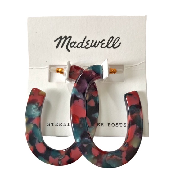 Madewell Oval Acetate Hoop Earrings red/navy multi NWT - Picture 4 of 5